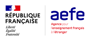 logo AEFE fond blanc écritures noires, bleues, rouges