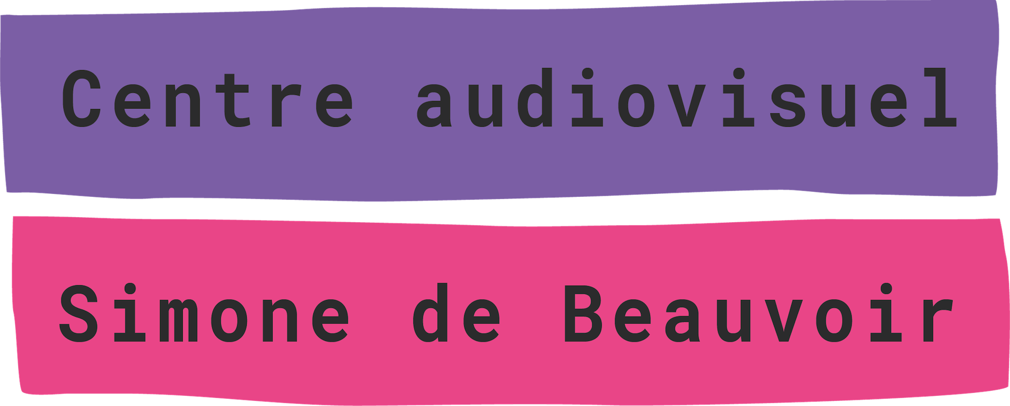 Logo du Centre audiovisuel Simone de Beauvoir, rectangulaire, avec 6 petits carrés multicolore